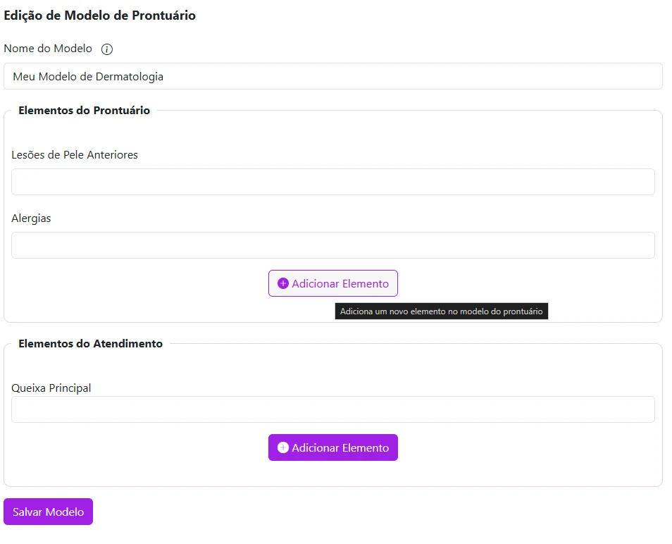 Tela do prontuário eletrônico personalizado da plugmed. Tela do prontuário eletrônico personalizado da plugmed.